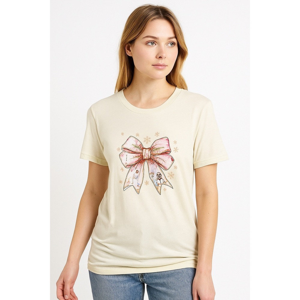 Bella+Canvas Beige Christmas Nativity Bow‎ Graphic Print T-Shirt Women - XL